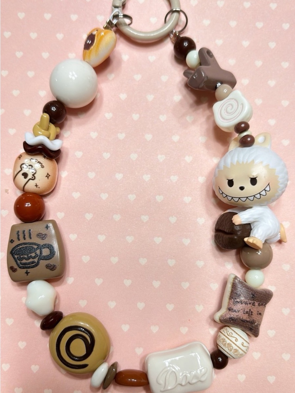 Plush Yeti Beaded Keychain Charm - Brown & White